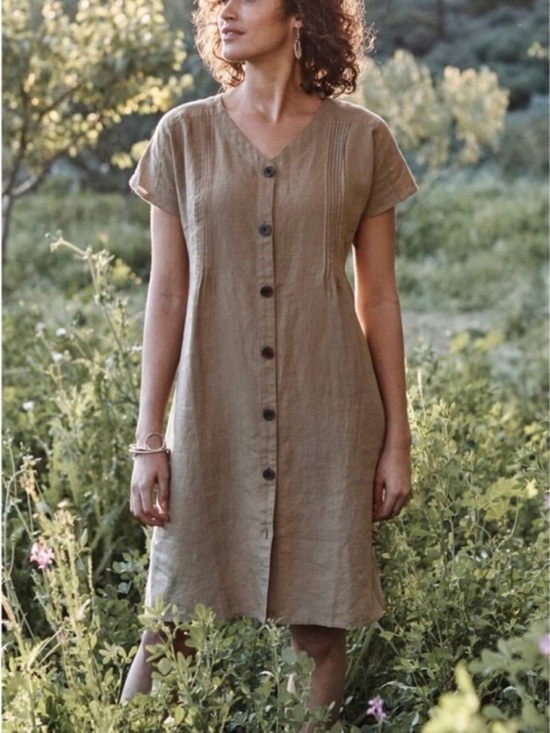 J. Jill Dresses & Skirts - J. Jill Button Down Mini Linen Dress in Beige Neutral Tone / Boho Minimalist-XS
